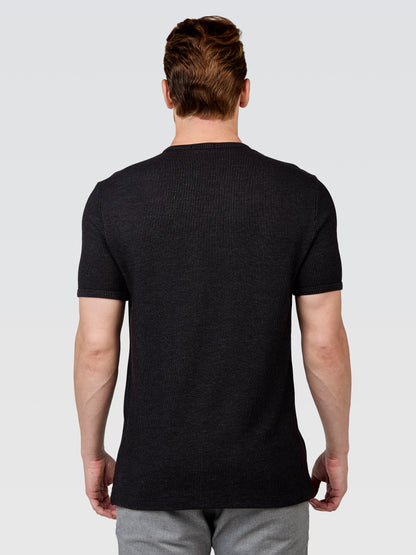 Camiseta Henley Textura Preto Mescla