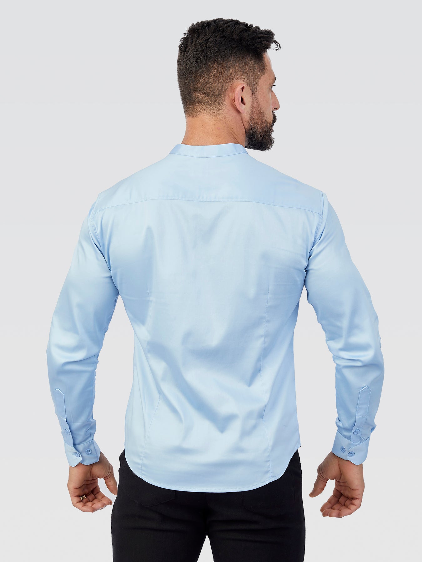Camisa Social Gola Padre Acetinada Blue Sky