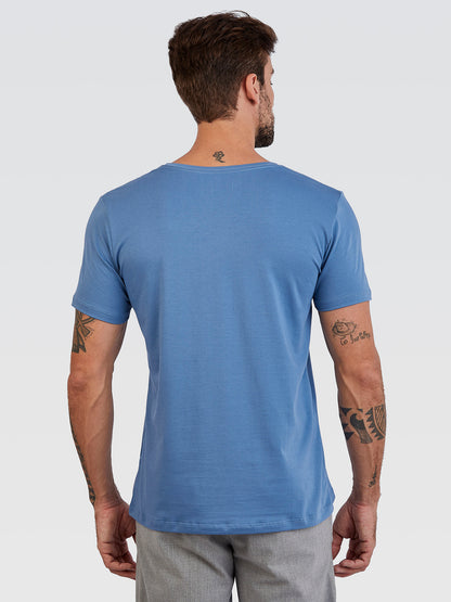 Camiseta Básica Azul Stylo Logo Preto