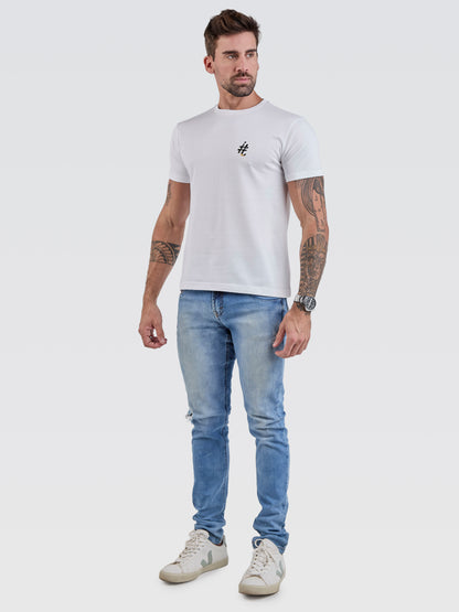Camiseta Básica Pima Branco Logo Gold